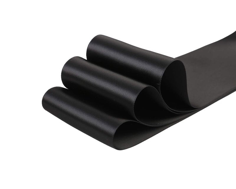 Ribbonitlux 3"" Wide Double Face Satin Ribbon 5 Yards (030-Black)  Set for Gift Wrapping  Party Decor  Sewing Applications  Wedding and Craft - Image 2